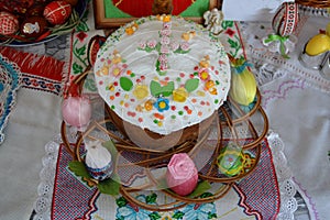 Festive Easter Cake on Brown tray