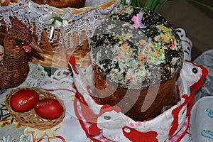 Festive Easter cake on a festive table.