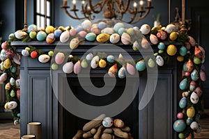Festive Easter egg garland strung across a