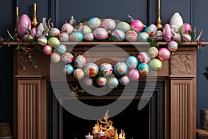 Festive Easter egg garland strung across a