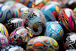 Festive Easter market with ornamented Easter eggs