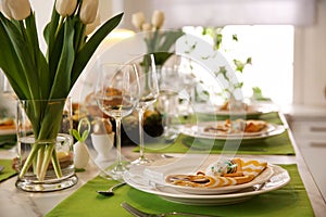 Festive Easter table setting with decor