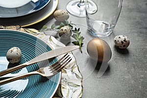 Festive Easter table setting with eggs