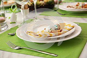 Festive Easter table setting with eggs