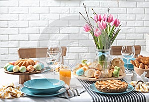 Festive Easter table setting with traditional meal