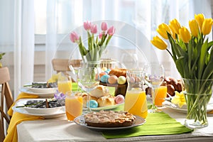 Festive Easter table setting with traditional meal