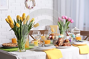Festive Easter table setting with traditional meal