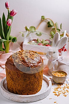 Festive easter table setting with traditional meal at home