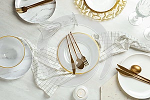 Festive Easter table setting on wooden background