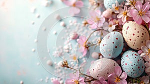Festive Easter Theme with Spring Blooms and Decorated Eggs