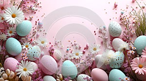 Festive Easter Theme with Spring Blooms and Decorated Eggs