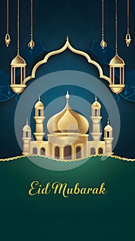 Festive Eid Mubarak Greeting Satellite card for joyous celebration