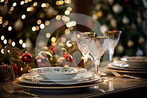 Festive Elegance: Fine Dining Set-Up with Majestic Christmas Tree Backdrop