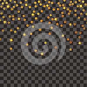 Festive explosion of confetti. Gold glitter background. Golden dots. Vector illustration polka dot .