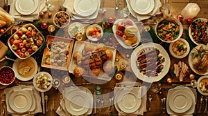 The festive family table is set with delicious dishes