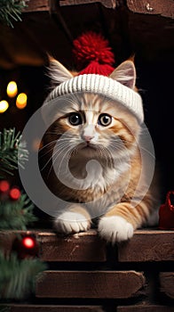 Festive Feline: A Christmas Cat in a Santa Claus Hat