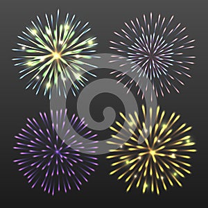 Festive firework on dark background, vector