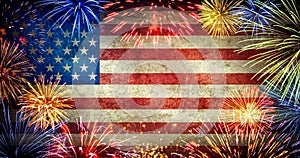 Festivo fuochi d'artificio sul da americano bandiera. vacanza Stati Uniti d'America indipendenza. luglio 4indipendenza da 