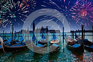 Festive fireworks.Canal Grande. Venice