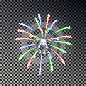 Festive fireworks. Christmas firecracker light effect isolated on dark background. Firework decorati