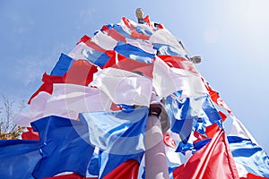 Festive flags of red blue and white color