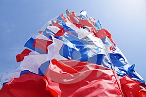 Festive flags of red blue and white color