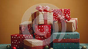 Festive Gift Box Stack with Bows - Versatile Holiday & Occasion Theme for Greeting Cards and Celebrations with Copyspace