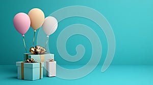 Joyful Celebration: Festive Gift Boxes with Colorful Balloons, Perfect for Holiday Greetings and Festive photo