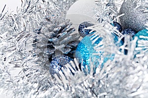 Festive glitter christmas decoration silver blue