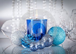 Festive glitter christmas decoration silver blue