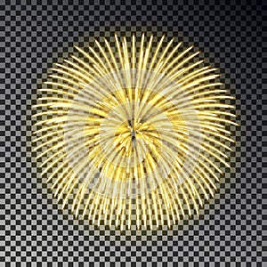 Festive golden fireworks. Christmas firecracker light effect isolated on dark background. Firework d