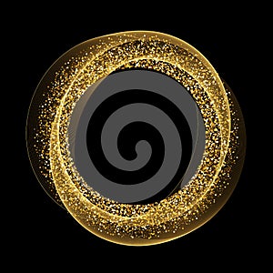 Festive golden sparkle background. Glitter border, circle frame. Black and gold vector dust. Great for christmas and