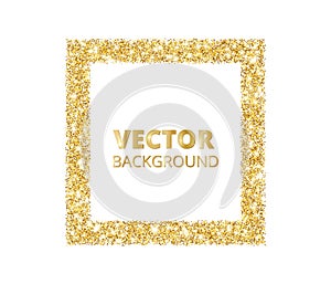 Festive golden sparkle background. Glitter border, spotted rectangle frame. Vector golden dust isolated on white.