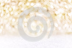 Festive golden and white Background with snow, concept silvester or Christmas photo