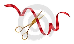 Festive Grand Opening. Elegant Ribbon Cutting Ceremony with Golden Scissors