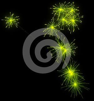 Festive green fireworks at night