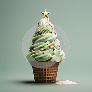 Festive Green Gelato Cone With 3d Christmas Tree Illustration