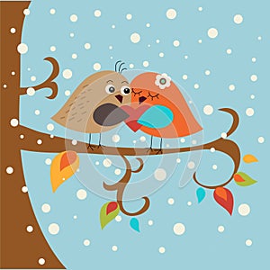 Festive greeting card with cute love birds