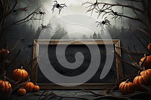 Festive Halloween background Bats, clouds, and pumpkins adorn party invitations