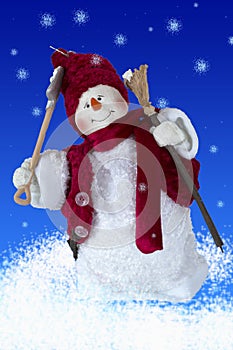 Festive happy snowman in a red hat