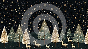 Christmas tree, reindeer, and star icons in a repeating pattern