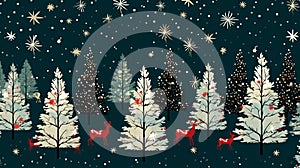 Christmas tree, reindeer, and star icons in a repeating pattern