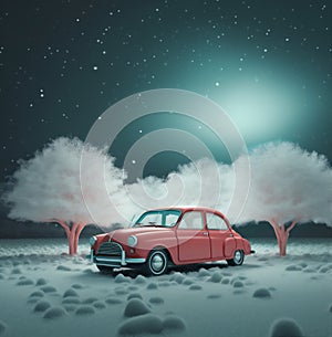 festive holiday christmas gift winter car retro snow merry candy. Generative AI.