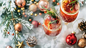 Festive Holiday Cocktails Adorned with Rosemary and Cranberries