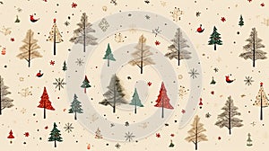 a festive holiday concept with Christmas tree, reindeer, and star icons forming a delightful seamless pattern