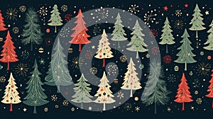 a festive holiday concept with Christmas tree, reindeer, and star icons forming a delightful seamless pattern