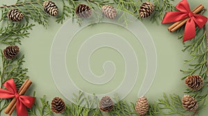 Christmas Holiday Frame with Evergreen, Pine Cones, and Cinnamon Sticks