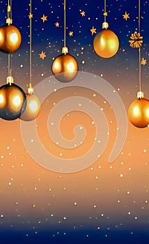 Festive holiday golden background with hanging balls