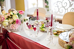 Festive holiday table, gala, celebration, festivity table set for a wedding dinner