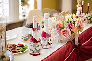 Festive holiday table, gala, celebration, festivity table set for a wedding dinner